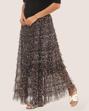 Load image into Gallery viewer, Leopard Tulle Layered Maxi Skirt: Black