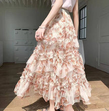Load image into Gallery viewer, Romantic Flowers Ruffle Maxi Skirt: Cream