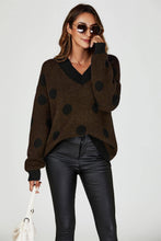 Load image into Gallery viewer, Wool Blended V Neck Jumper In Brown&amp; Black Polka Dot: Brown / OneSize