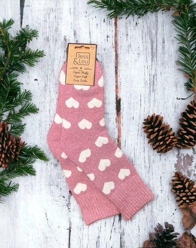 Hearts Ribbed Navy Socks SL230: Pink
