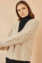 Load image into Gallery viewer, Yumi Beige Edge to Edge Cardigan With Flower Detail Sleeves: Beige