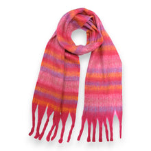 Load image into Gallery viewer, Stripe Print Fluffy Wool Blend Winter Scarf: Pink