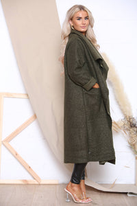 long sleeve open winter coat: Khaki Green