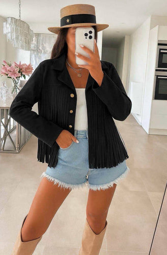 Montana Suede Fringe Jacket-Black