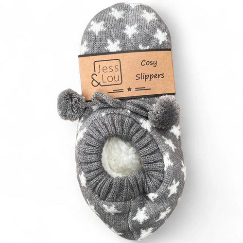Grey & White Star Cosy Slippers SL644