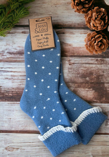 Super Cosy Dotty Cuff Socks : Cornflower