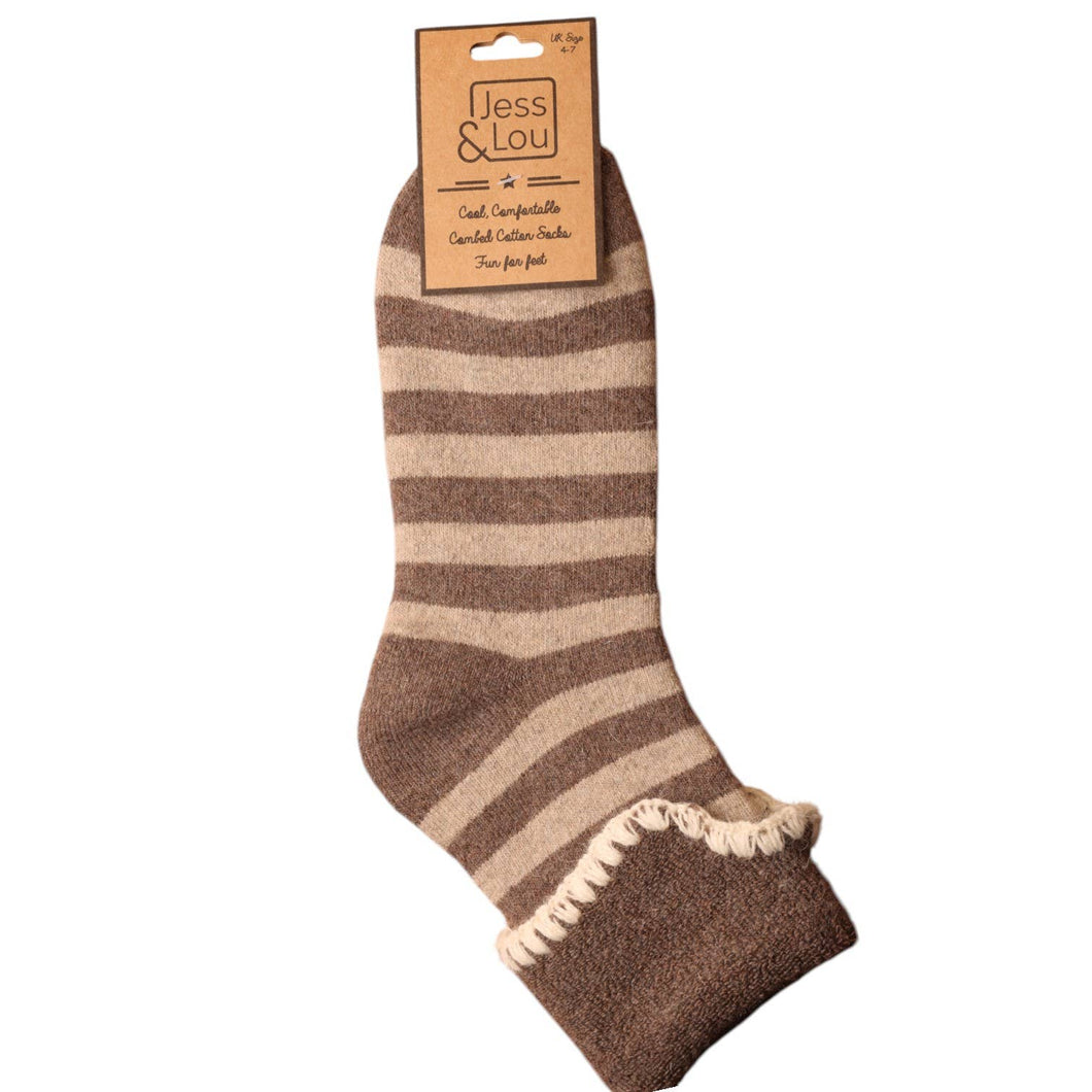 Cappuccino Stripe Cosy Cuff Socks SL7815