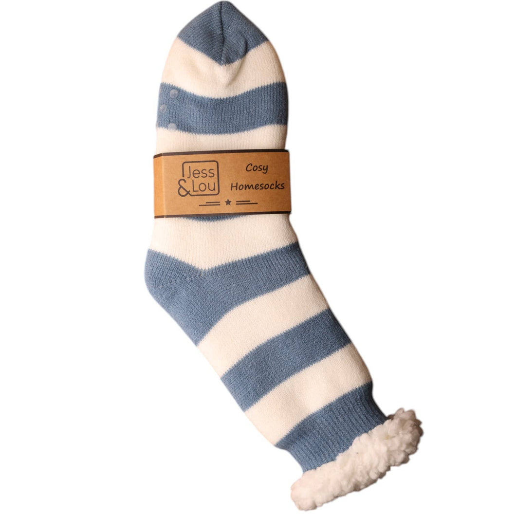 Cornflower Blue Stripe Fleece Lined Slipper Socks SL747