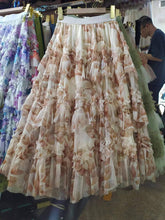 Load image into Gallery viewer, Romantic Flowers Ruffle Maxi Skirt: Cream