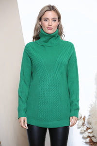 V pattern knit turtle neck: Green