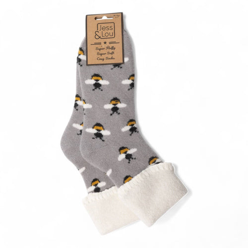 Beautiful Bumble Bees Super Cosy Cuff & Rib Socks: Cosy Grey