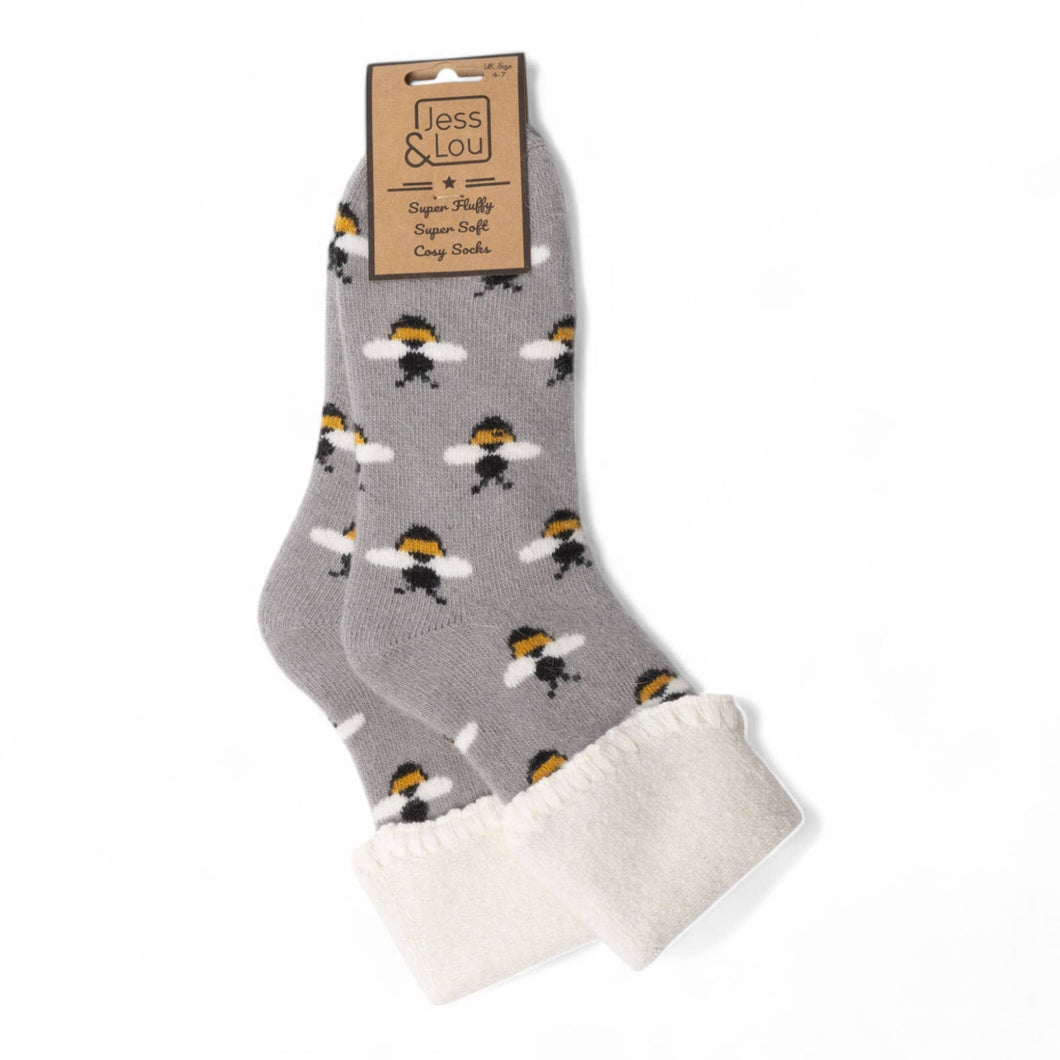 Beautiful Bumble Bees Super Cosy Cuff & Rib Socks: Cosy Grey