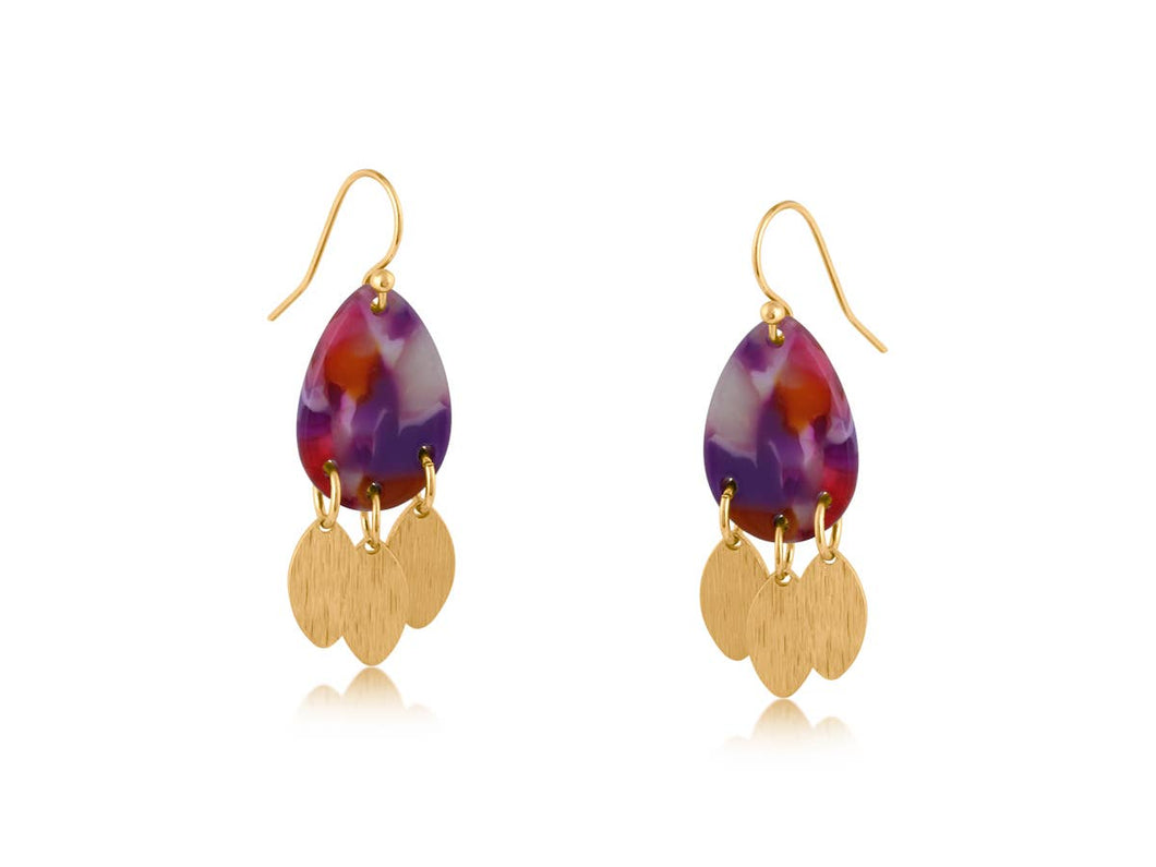 Big Metal London Erica Metal and Resin Dangle Earrings: PINK PURPLE