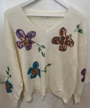 Load image into Gallery viewer, Cream Sequin Flower Jumper One Size