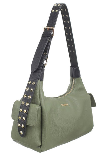 STUDDED CARGO SHOULDER BAG: Green