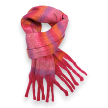 Load image into Gallery viewer, Stripe Print Fluffy Wool Blend Winter Scarf: Pink