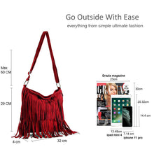 Load image into Gallery viewer, Italian Suede Leather Fringed Shoulder Crossbody Bag: Grey