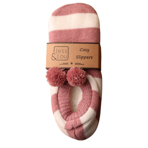 Pink & White Stripe Cosy Slippers SL731