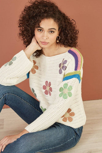 Yumi Cream Crochet Flower Jumper: Cream