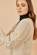 Load image into Gallery viewer, Yumi Beige Edge to Edge Cardigan With Flower Detail Sleeves: Beige