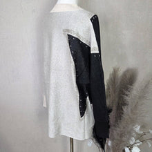 Load image into Gallery viewer, Longline fine knit jumper with partial star design Beige with black star