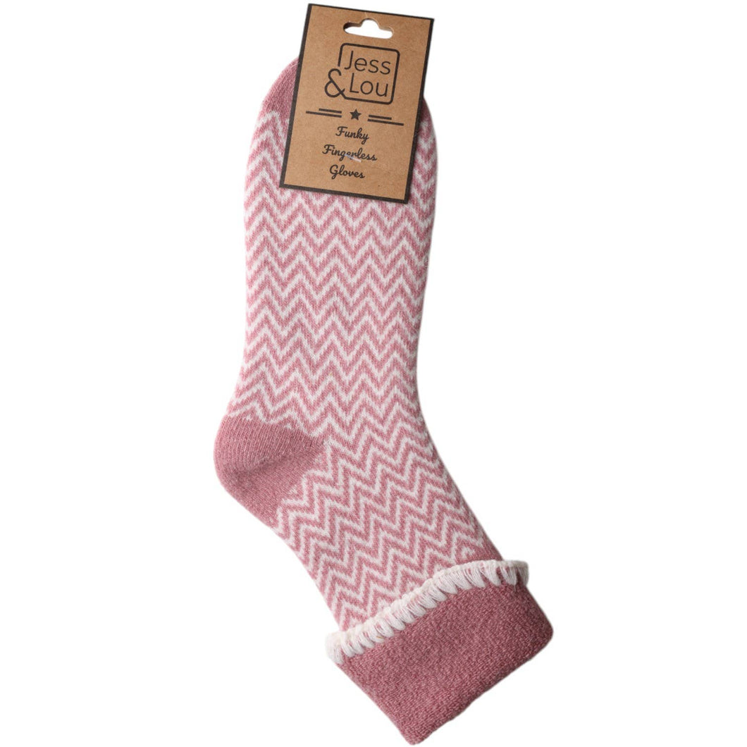 Pink Cuff Herringbone Cosy Socks SL1910