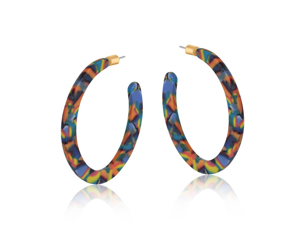 Big Metal London CELINE STATEMENT RESIN HOOP EARRINGS: BLUE ORANGE