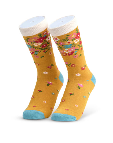 Womens Socks - Amelia-Mustard: Floral