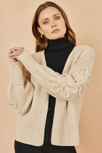 Load image into Gallery viewer, Yumi Beige Edge to Edge Cardigan With Flower Detail Sleeves: Beige