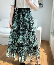 Load image into Gallery viewer, Romantic Flowers Ruffle Maxi Skirt: Green