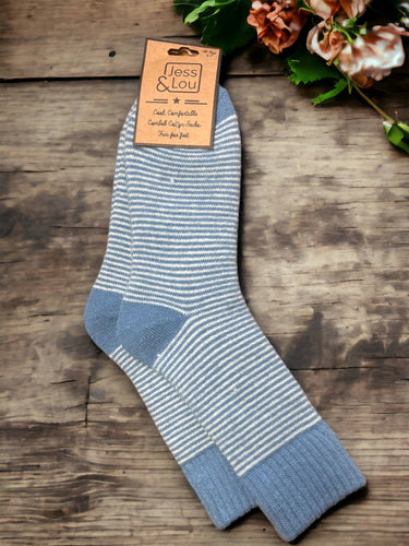 Cosy Stripe Socks SL144: Cornflower
