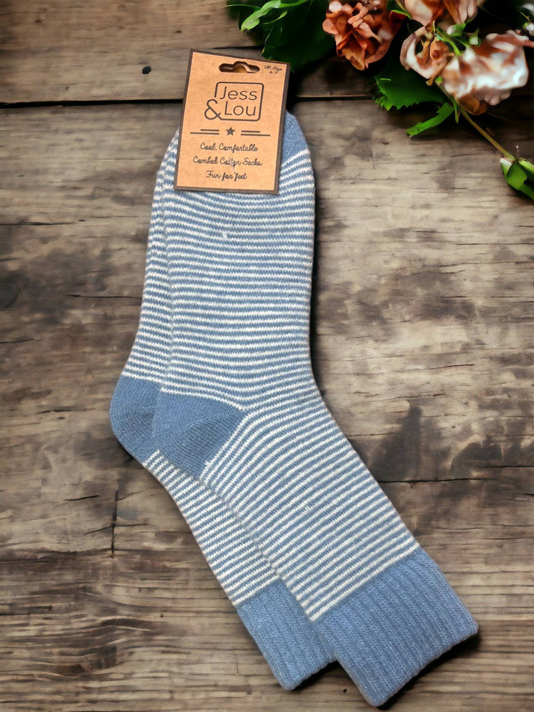 Cosy Stripe Socks SL144: Cornflower