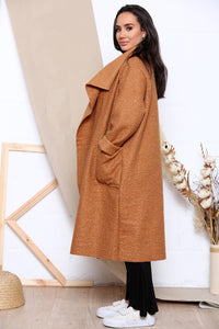 long sleeve open winter coat: Brown