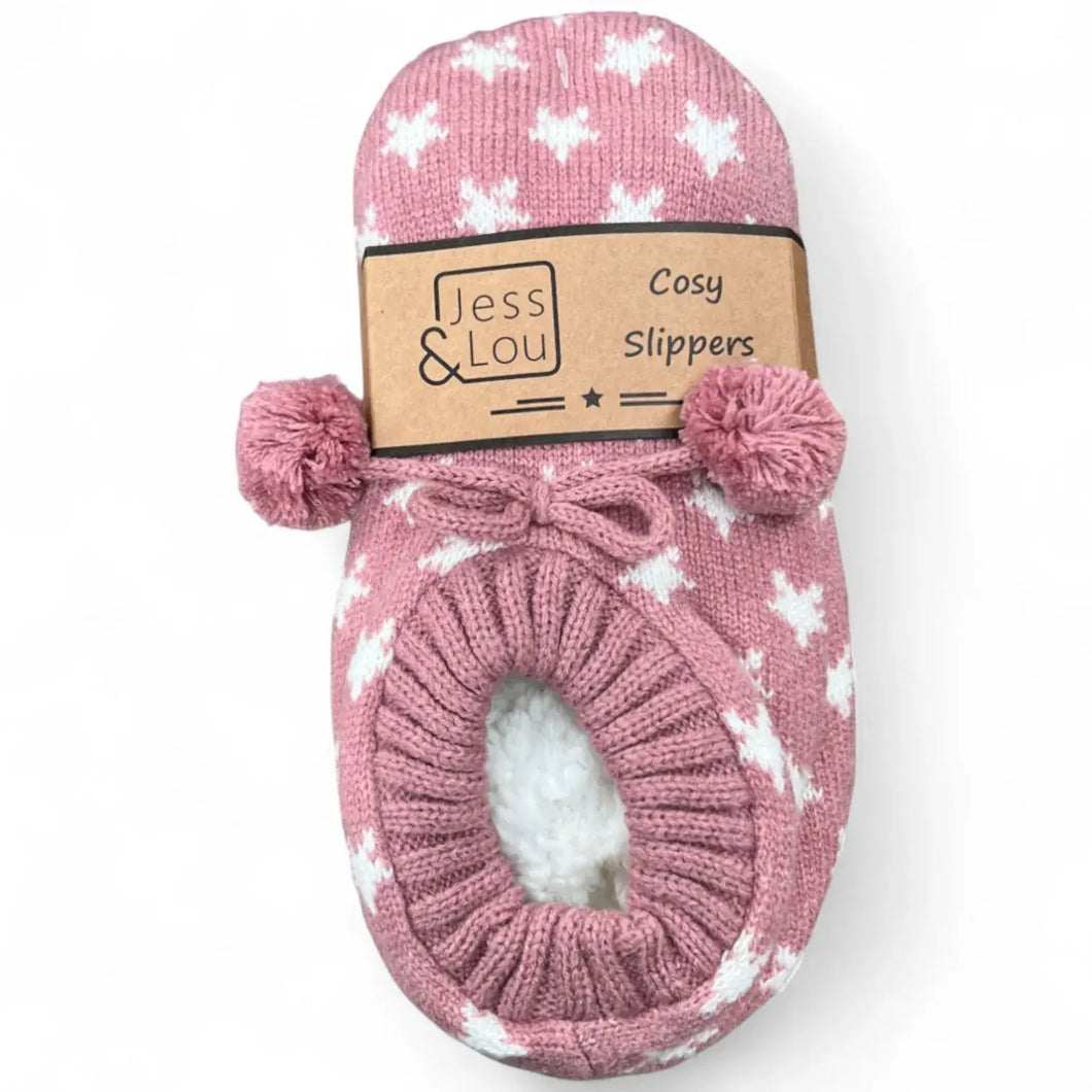 Pink & White Star Cosy Slippers SL641