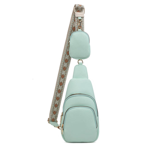 B23019-Cross Body/Chest Bag with coin wallet: Light Green