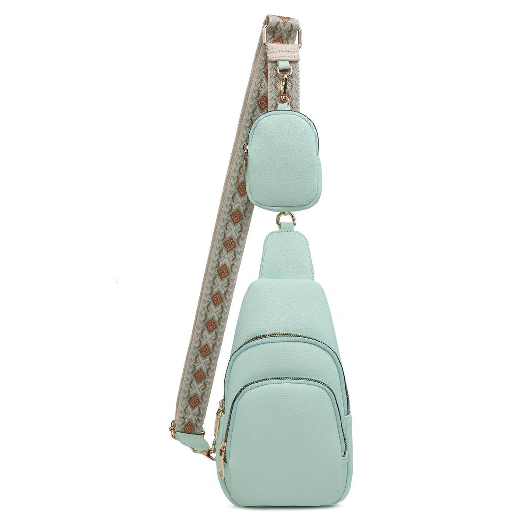 B23019-Cross Body/Chest Bag with coin wallet: Light Green