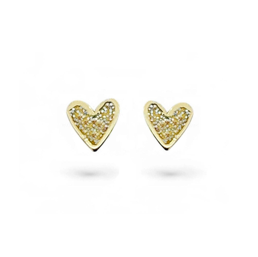 Gold Mini Heart Studs with Sparkly Gold Enamel