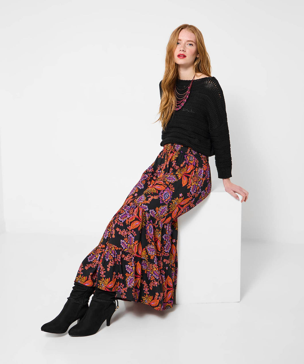 Joe Browns Fabulous Florals Button Front Maxi Skirt: Purple