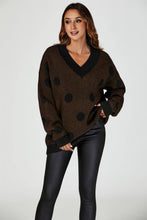 Load image into Gallery viewer, Wool Blended V Neck Jumper In Brown&amp; Black Polka Dot: Brown / OneSize