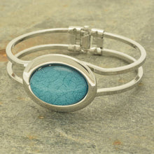Load image into Gallery viewer, Sky Blue Marble Resin Hinged Bangle