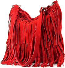 Load image into Gallery viewer, Italian Suede Leather Fringed Shoulder Crossbody Bag: Burgundy
