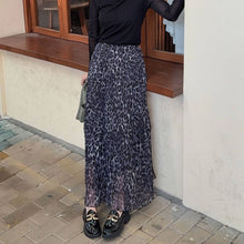 Load image into Gallery viewer, Leopard Print Pleated Maxi Skirt: Grey