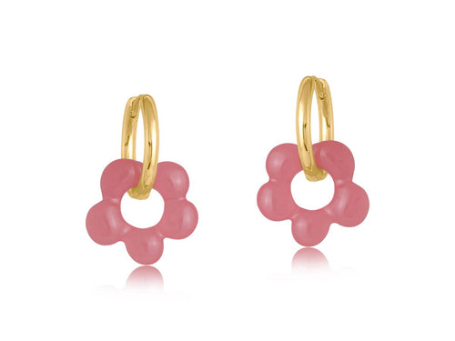 Big Metal London Olympia Beaded Huggie Hoop Earrings: PINK