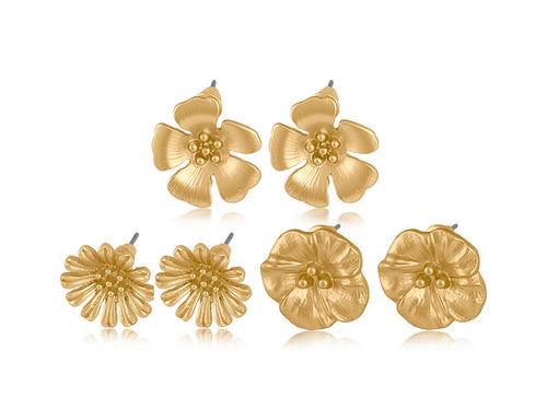 Big Metal London Sandrine Multi Pack of Flower Stud Earrings: GOLD