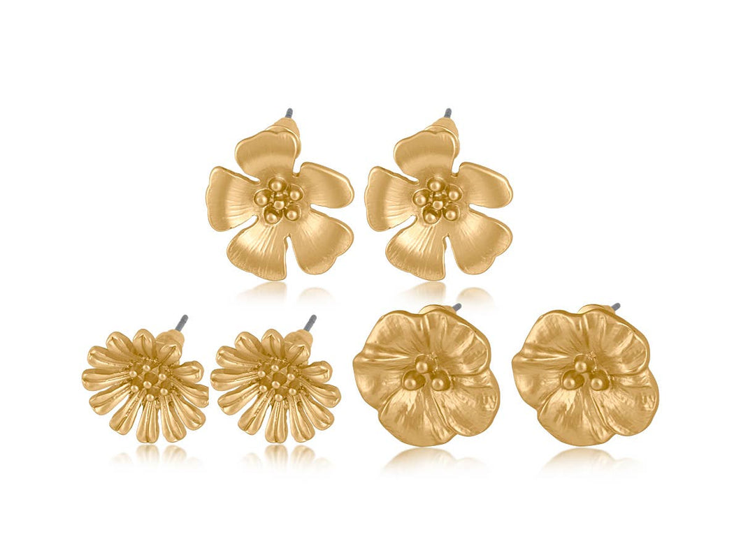 Big Metal London Sandrine Multi Pack of Flower Stud Earrings: GOLD