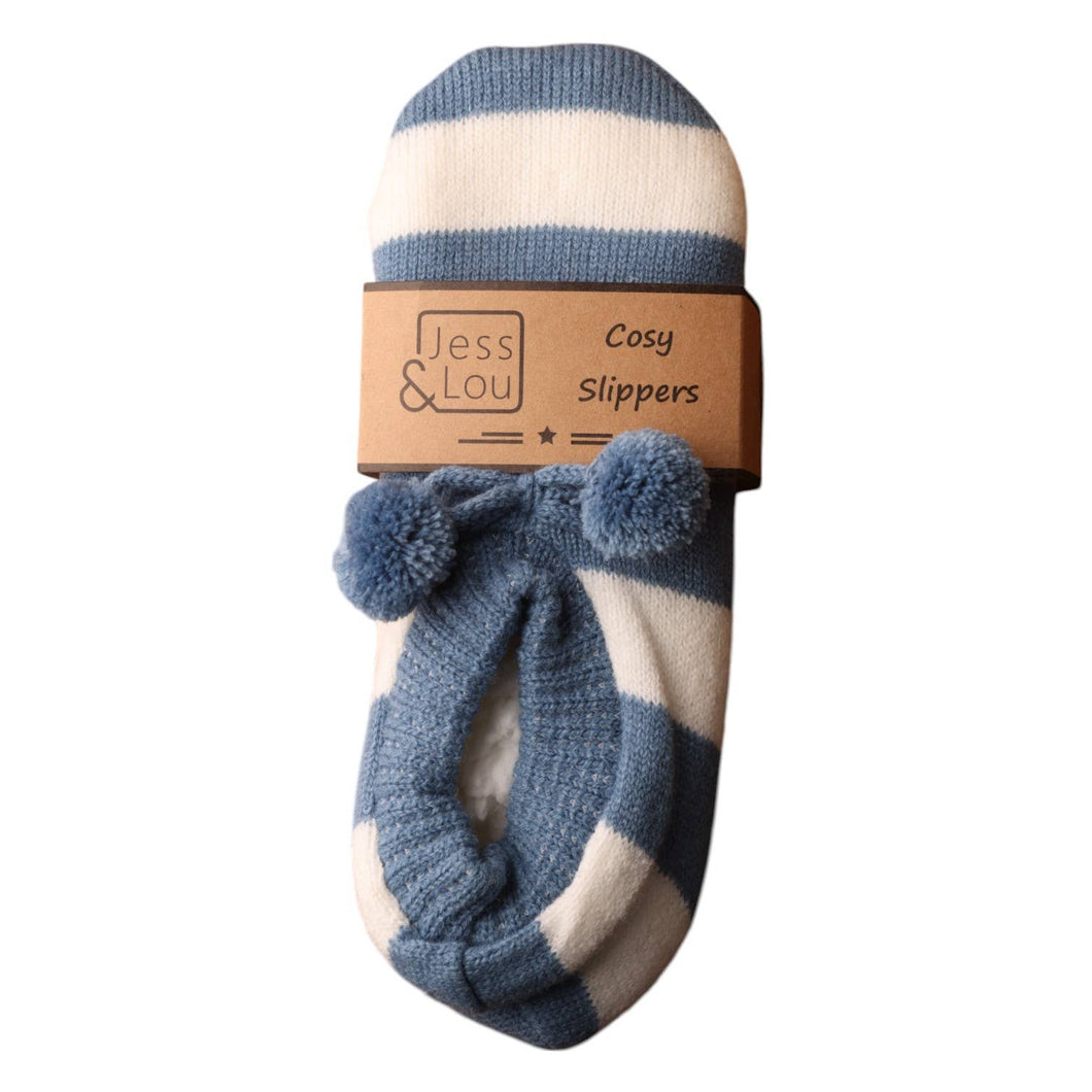 Cornflower Blue & White Stripe Cosy Slippers SL737