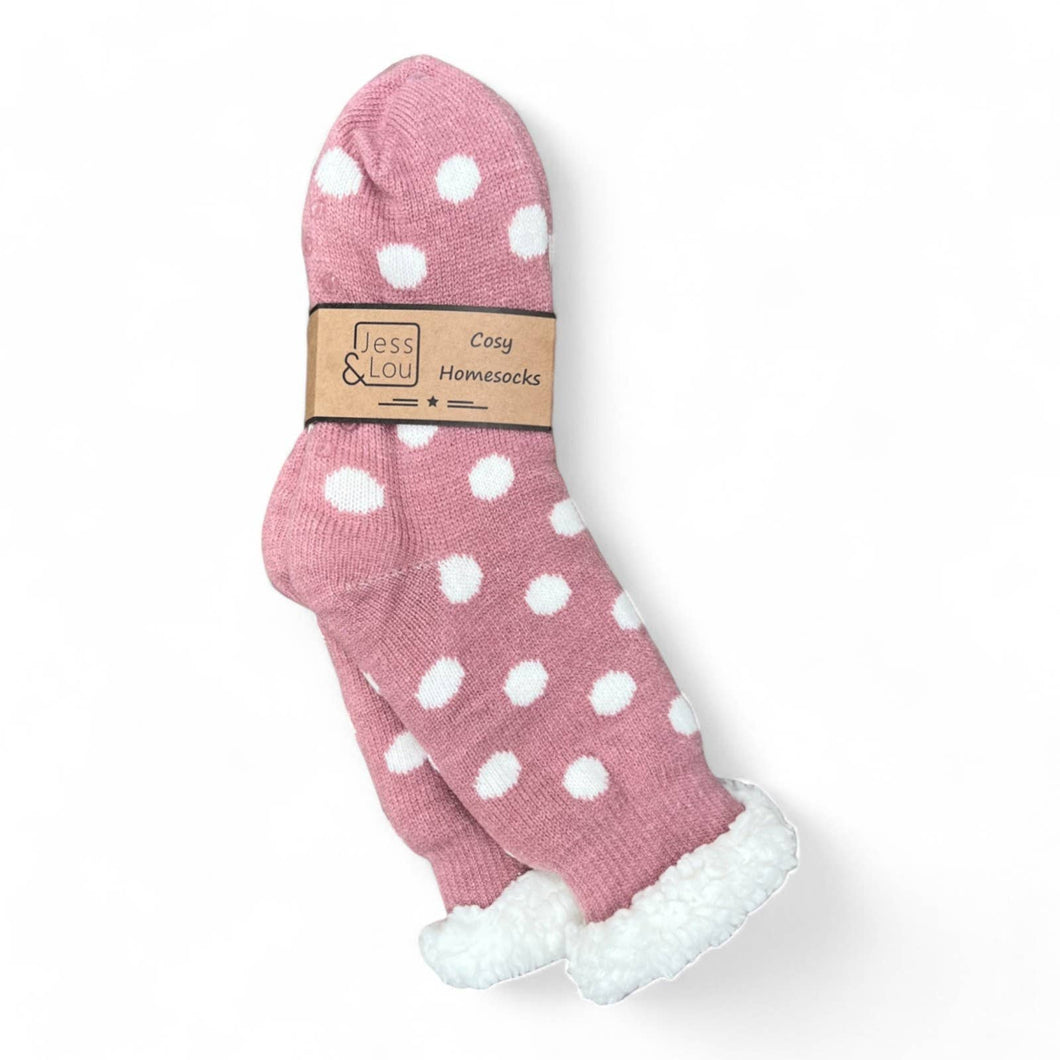 Super Cosy Lined Slippers Socks|: Pink Spot