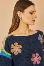 Load image into Gallery viewer, Yumi Navy Crochet Flower Jumper: Navy / L