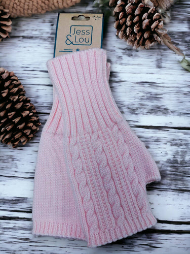 Cosy Fingerless Cable Knit Gloves – Warm & Stylish : Pink