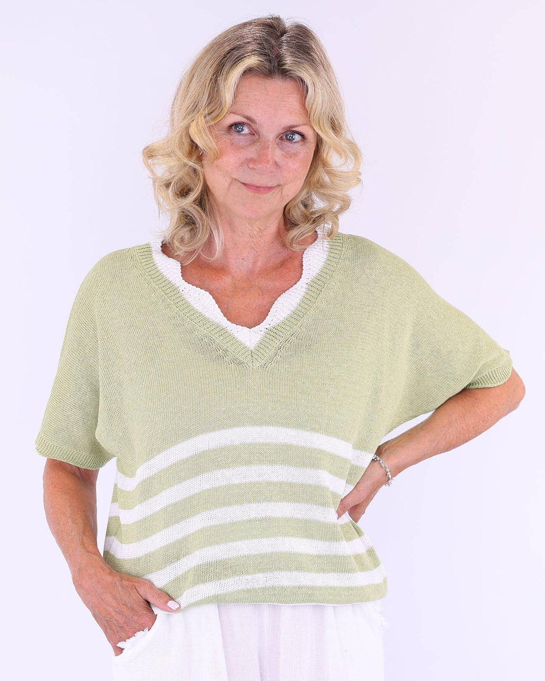 Cotton Blend Wave Top: Summer Green